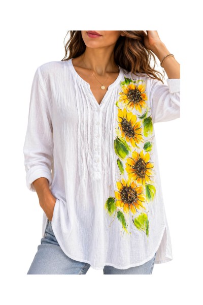 hand_painted_ladies_shirt_sunflowers